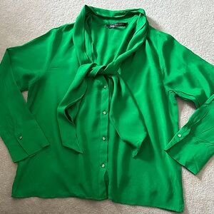 Zara Green Tie-Neck Blouse!